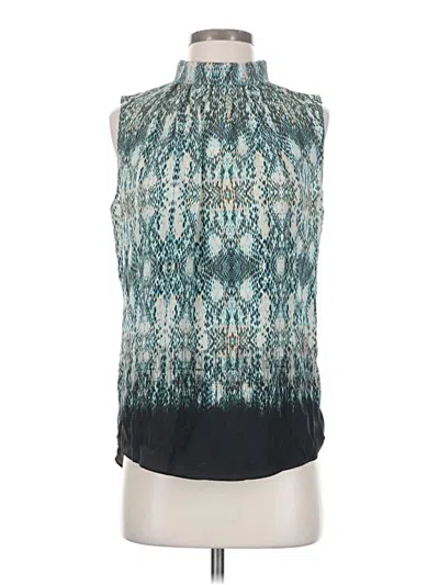 Pre-owned Antonio Melani Sleeveless Silk Top Teal Halter Neckline Tops In Blue
