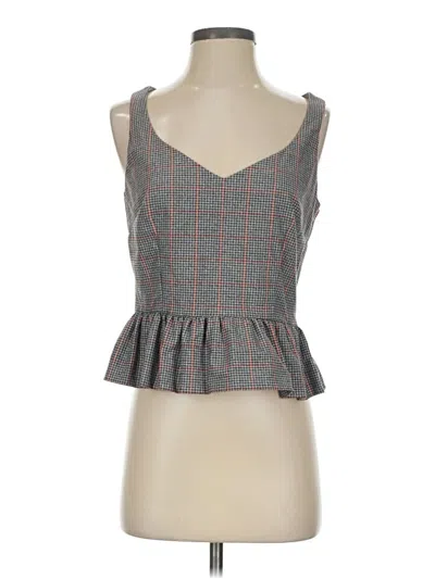 Pre-owned Antonio Melani Sleeveless Top Gray Plaid Pattern Sweetheart Neckline Tops