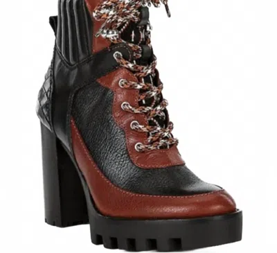 Antonio Melani Women's Penn Leather And Fabric Lug Solebooties Block Heel In Black/brown