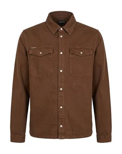 Antony Morato Man Denim Shirt Brown Size 44 Cotton