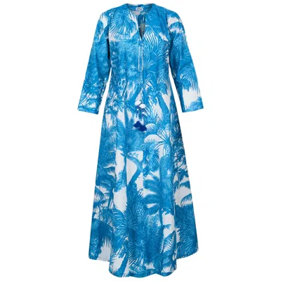 Antra Designs Women's Meilikki Sea Blue Cotton Kaftan