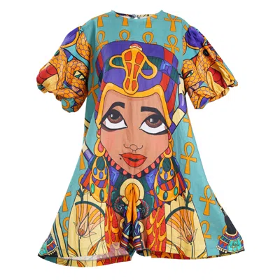 A.nty Story Blue / Green Lady Amari - Short Puff Sleeves Playsuit In Multi