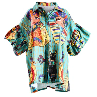 A.nty Story Blue / Green Lady Sade - Linen Collared Shirt In Multi