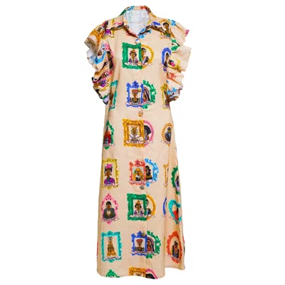 A.nty Story Neutrals Lady Ameyo - Collared Frilled Midi Dress In Multi