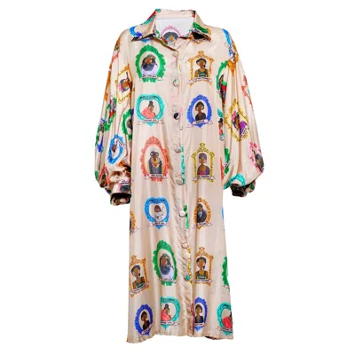 A.nty Story Neutrals Lady Badu - Balloon Sleeves Collared Dress Shirt In Multi