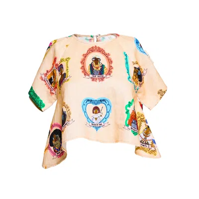 A.nty Story Neutrals Lady Zuri - Quarter Length Linen Top In Multi