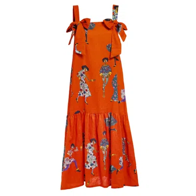 A.nty Story Red Lady Akilah - Bow Detail Midi Dress In Orange