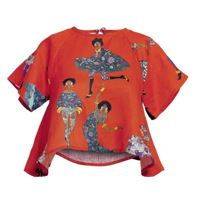A.nty Story Red Lady Zuri - Afro Chintz - Quarter Length Linen Top