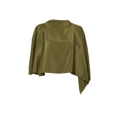 Anuk Women's Green Asymmetric Scarf Blouse - Olive