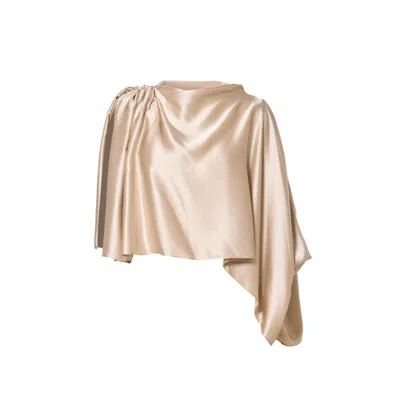 Anuk Women's White Asymmetric Scarf Blouse - Oyster