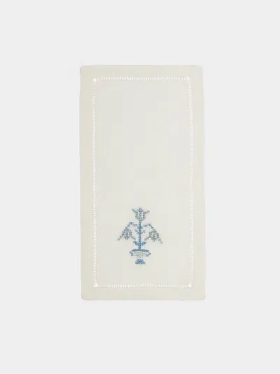Anut Bouquet Hand-embroidered Linen Cocktail Napkins (set Of 6)  Cairo Abask Gift Set In Neutral
