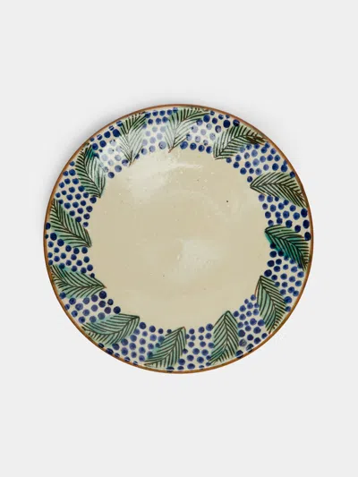 Anut Leaves Hand-painted Ceramic Dinner Plates (set Of 4)  Cairo Abask Gift Set In Green
