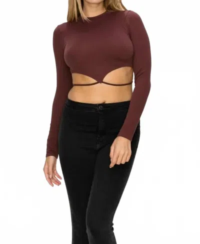 Anwnd Cassidy Long Sleeve Mid Tie Up Crop Top In Red Bean In Burgundy