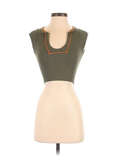 Pre-owned Anwnd Short Sleeve Top Green Sweetheart Neckline Tops