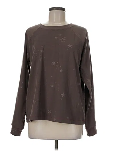 Pre-owned Any Body Long Sleeve Top Brown Stars Pattern Crew Neck Tops