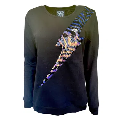 Any Old Iron Black Men's Iridescent Zebra Reversible Sequin Lightning Sweatshirt