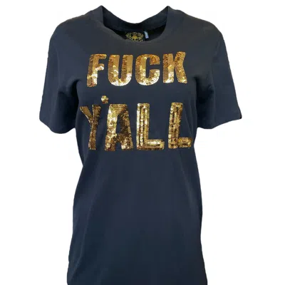 Any Old Iron Black Men's Golden Fuck Y'all Sequin T-shirt