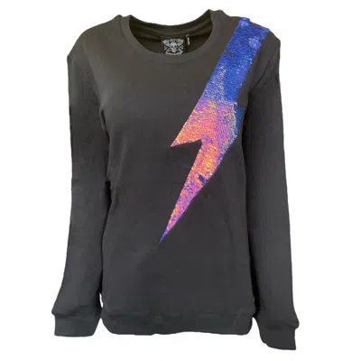 Any Old Iron Women's Black Iridescent Oil Slick Reversible Sequin Lightning Sweatshirt