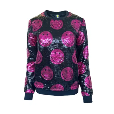 Any Old Iron Black / Pink / Purple Men's Smiley Pink And Black Sequin Sweatshirt In Black/pink/purple