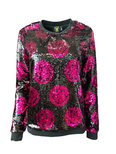 Any Old Iron Black / Pink / Purple Men's Smiley Pink Flip Sequin Sweatshirt In Black/pink/purple