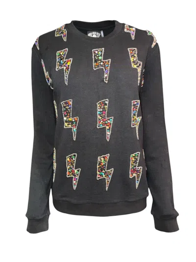 Any Old Iron Black / Silver Men's Multicolor Electric Lightning Beaded Sweatshirt In Black/silver