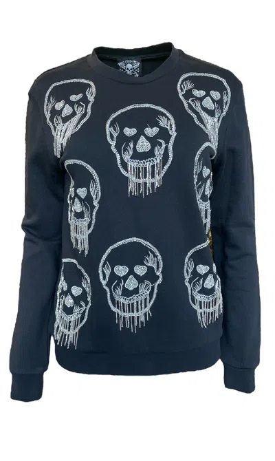 Any Old Iron Black / Silver Men's Silver Beaded Skull Fringe Sweatshirt In Black/silver