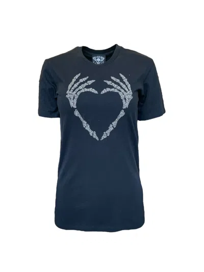 Any Old Iron Black / Silver Men's Silver Beaded Skull Heart Black T-shirt In Black/silver