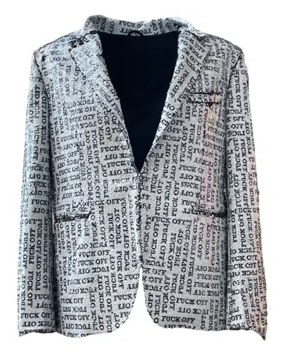 Any Old Iron Black / White Men's Black & White Small Fucks Sequin Blazer In Black/white