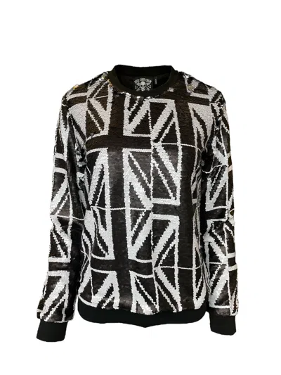 Any Old Iron Black / White / Silver Men's Black Jack Reversible Sequin Sweatshirts In Black/white/silver