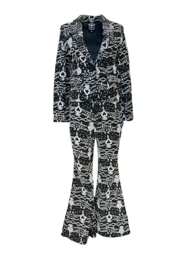 Any Old Iron Black / White / Silver Pearly White Princess Beaded Suit In Black/white/silver