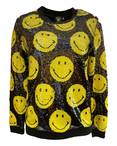Any Old Iron Black / Yellow Men's Yellow Reversible Sequin Smiley Sweatshirt