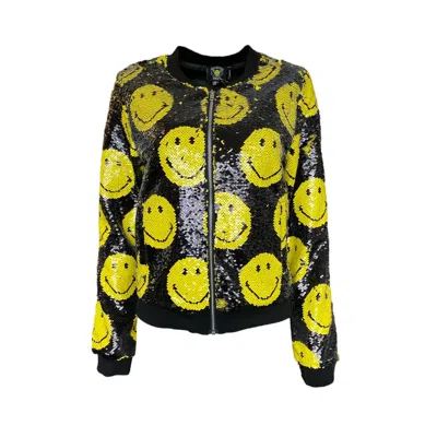 Any Old Iron Black / Yellow / Orange  X Smiley Men's Bomber Jacket In Black/yellow/orange