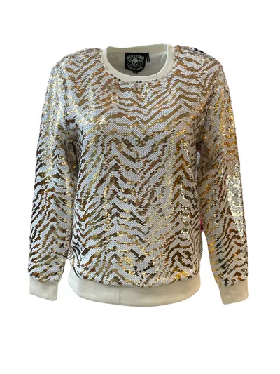Any Old Iron Gold / White Men's Golden White Tiger Reversible Sequin Sweatshirt In Gold/white