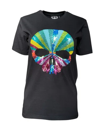 Any Old Iron Green / Black Men's Rainbow Sequin Skull T-shirt