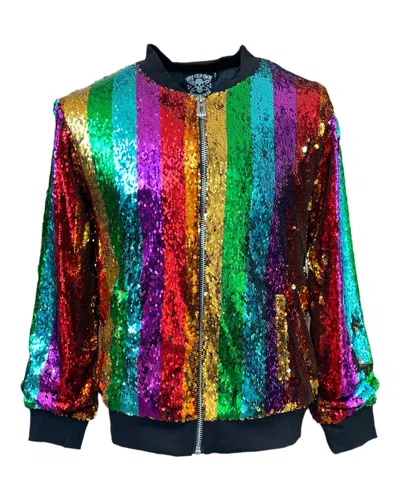 Any Old Iron Men's Rainbow Bomber Jacket In Black/purple/red/yellow