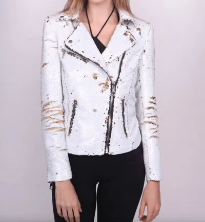 Any Old Iron Sequin Moto Jacket In White And Gold