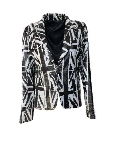 Any Old Iron Black / White / Silver Black Jack Reversible Silver Sequin Suit In Silver/black/white