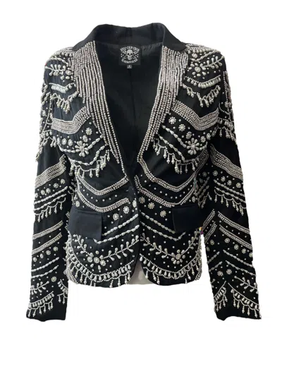 Any Old Iron Silver / Black / White Pearly White Beaded Queen Suit In Silver/black/white