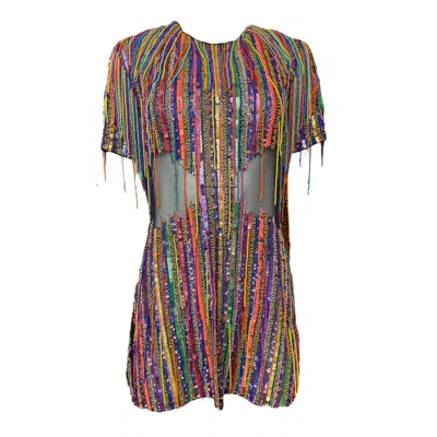 Any Old Iron Women's  Rainbow Fringe Dress In Red