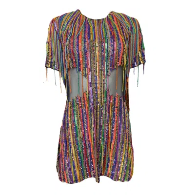 Any Old Iron Women's Hand-beaded Rainbow Fringe Dress In Red