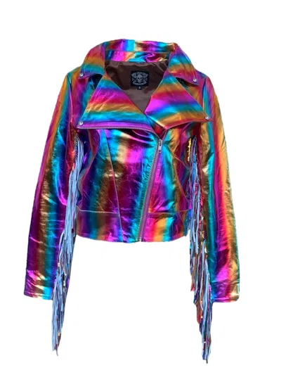 Any Old Iron Women's Rainbow Metallic Leather Moto In Black