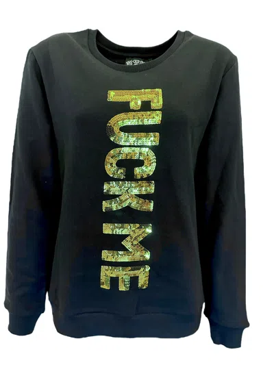 Any Old Iron Women's Black Golden Fuck Me Sideways Sequin Sweatshirt