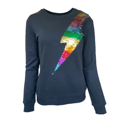 Any Old Iron Women's Black  Rainbow Silver Lightning Sweatshirt