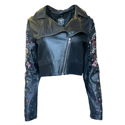 Any Old Iron Women's Black  Redman Leather Moto In Blue