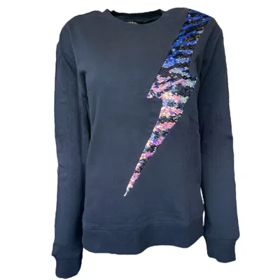 Any Old Iron Women's Black Iridescent Zebra Reversible Sequin Lightning Sweatshirt