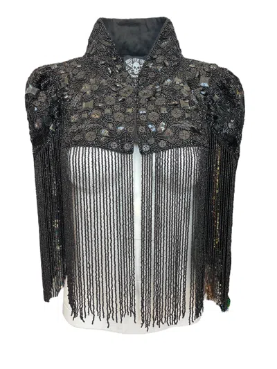 Any Old Iron Women's Black Beaded Button Shrug