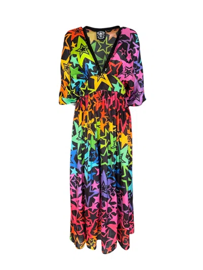 Any Old Iron Women's Black / Blue Multicolor New Rainbow Star Black Sequin Neckline Kaftan Dress
