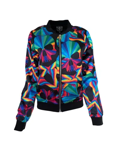 Any Old Iron Women's Black / Blue Rainbow Skull Bomber Jacket In Multi