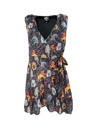 Any Old Iron Women's Black / Green Multicolor Big Cats Wrap Dress