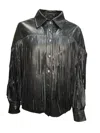 Any Old Iron Women's Black Leather Fringe Button Up Shirt In Black
